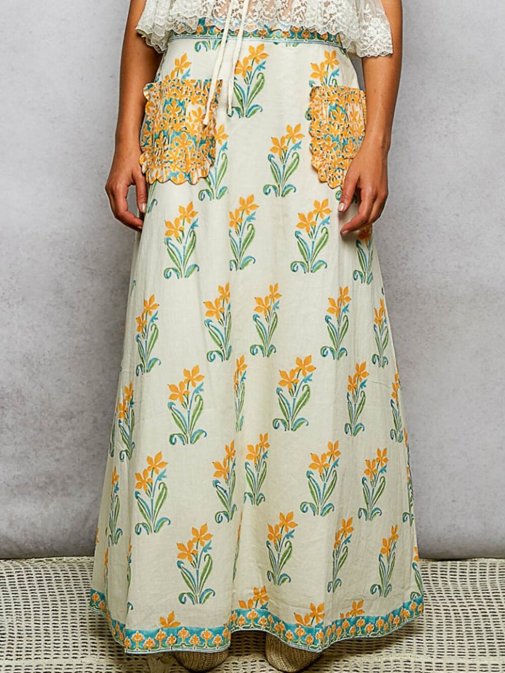 HAND BLOCKED PRINT MAXI SKIRT by POL